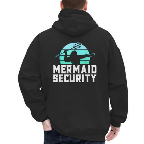 Mermaid Security Shirt Boys Swimmer Dad Merdad Trident Men's Hoodie Back Print - Father's Day Fun