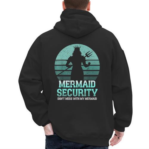 Mermaid Security Vintage Birthday Party Dad Father Day Men's Hoodie Back Print - Father's Day Fun