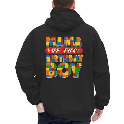 Mom And Dad Mama Birthday Boy Building Bricks Family Party Men's Hoodie Back Print - Father's Day Fun