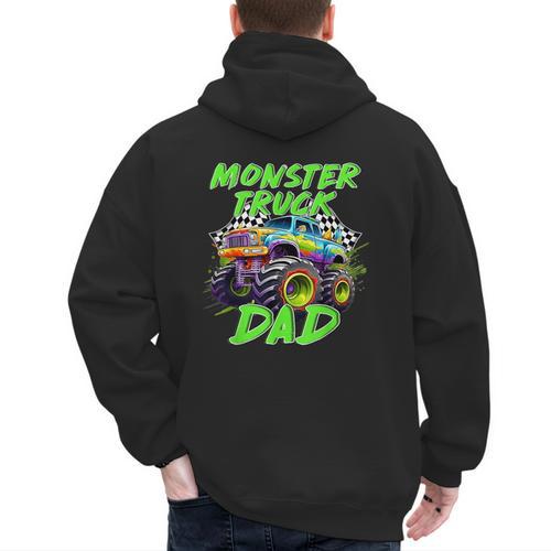 Monster Truck Dad Family Matching Birthday Party Fathers Day Men's Hoodie Back Print - Father's Day Fun