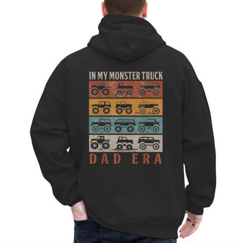 In My Monster Trucks Dad Era Matching Family Truck Lovers Men's Hoodie Back Print - Father's Day Fun