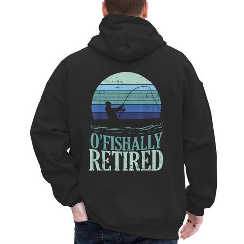 Ofishally Retired Fishing Retro Retirement Dad Men Men's Hoodie Back Print - Father's Day Fun