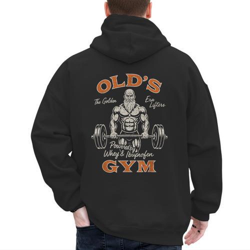 Old's Gym Logo Workout Dad Grandpa Weightlifting Old Men Gym Men's Hoodie Back Print - Father's Day Fun