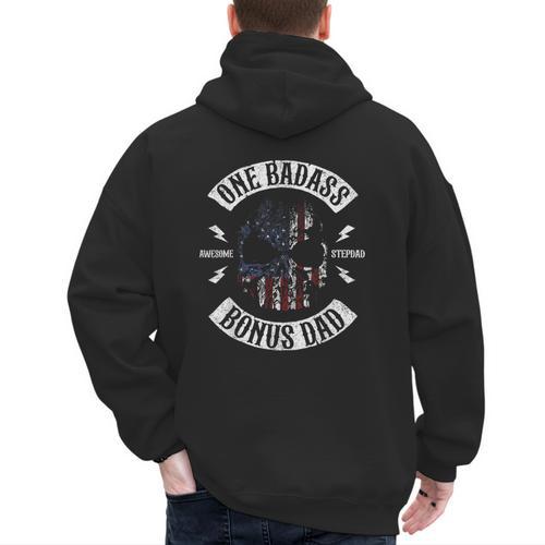 One Badass Bonus Stepdad Birthday Step Dad Men's Hoodie Back Print - Father's Day Fun