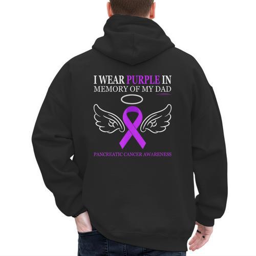 Pancreatic Cancer I Wear Purple In Memory Of My Dad Men's Hoodie Back Print - Father's Day Fun
