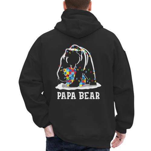Papa Bear Autism Awareness Autism Matching Family Dad Men's Hoodie Back Print - Father's Day Fun