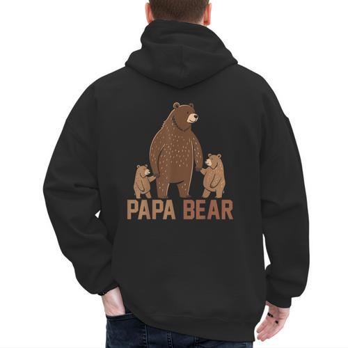 Papa Bear Dad Two Cubs Daddy Bear 2 Kids Father's Day Men's Hoodie Back Print - Father's Day Fun