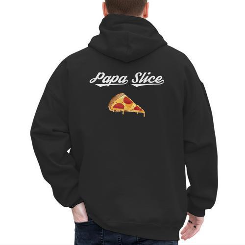 Papa Slice Pizza Belly Expectant Dad Pizza Pregnancy Reveal Men's Hoodie Back Print - Father's Day Fun