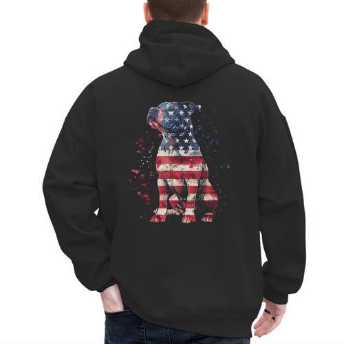 Patriotic Pitbull American Flag 4th Of July Dog Pitbull Dad Men's Hoodie Back Print - Father's Day Fun