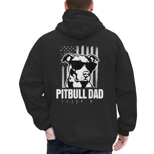 Pitbull Dad Men Pitbull Lover For Dog Dad American Flag Men's Hoodie Back Print - Father's Day Fun