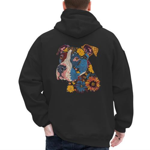 Pitbull Floral Dog Lover Vintage Flower Art Pitbull Mom Dad Men's Hoodie Back Print - Father's Day Fun