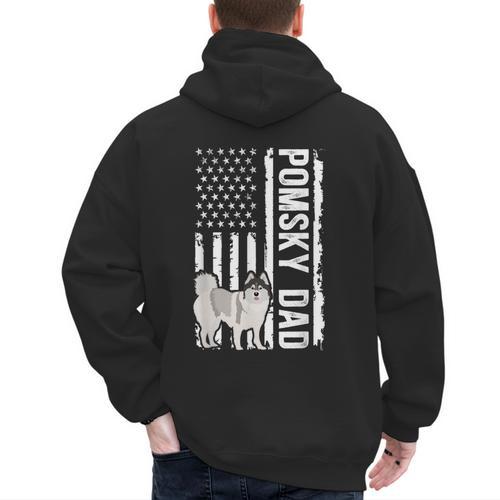 Pomsky Dad American Flag Pomsky Owner Pomsky Lover Men's Hoodie Back Print - Father's Day Fun