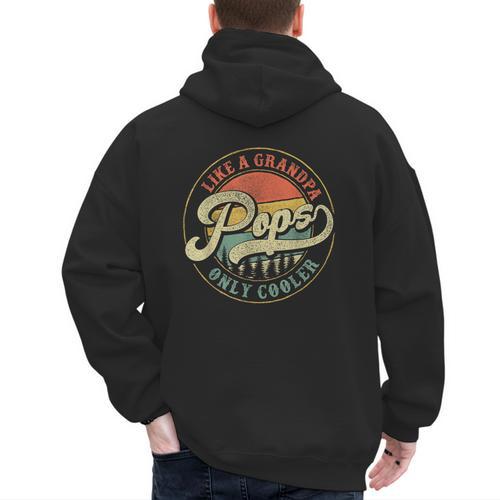 Pops Like a Grandpa Only Cooler Vintage Retro Pops Dad Men's Hoodie Back Print - Father's Day Fun