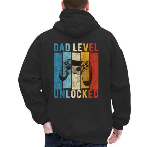 Pregnancy Announcement Dad Level Unlocked New Daddy Father Men's Hoodie Back Print - Father's Day Fun