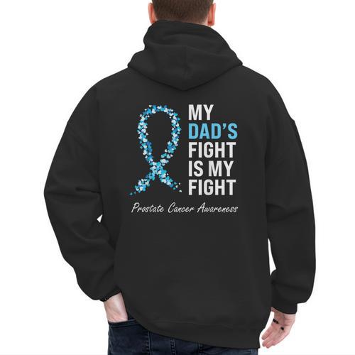 Prostate Cancer Awareness Light Blue Ribbon Dad Survivor Men's Hoodie Back Print - Father's Day Fun