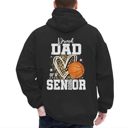Proud Dad Of A 2026 Senior Basketball Graduation Leopard Men's Hoodie Back Print - Father's Day Fun