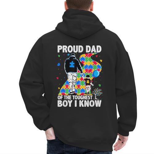 Proud Dad Of The Toughest Boy Autism Awareness Father Autism Men's Hoodie Back Print - Father's Day Fun