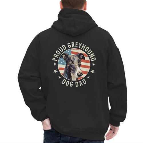 Proud Greyhound Dad American Flag Patriotic Greyhound Dad Men's Hoodie Back Print - Father's Day Fun