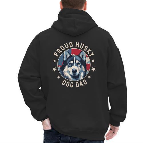 Proud Husky Dad American Flag Patriotic Husky Dad Men's Hoodie Back Print - Father's Day Fun