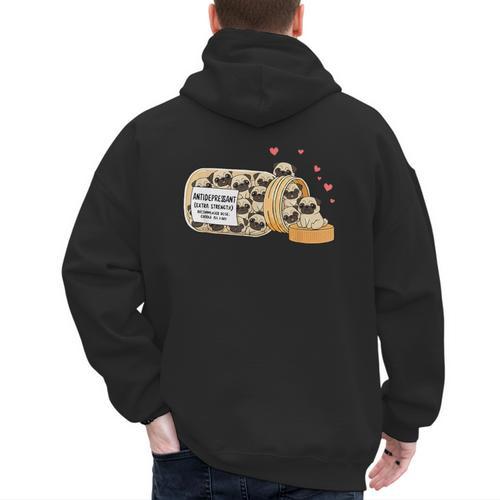 Pug Anti Depressant Mom Dad Kids Men's Hoodie Back Print - Father's Day Fun