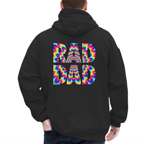 Rad Dad Trippy Hippie Tie-Dye Rainbow 70s Vibes Novelty Men's Hoodie Back Print - Father's Day Fun