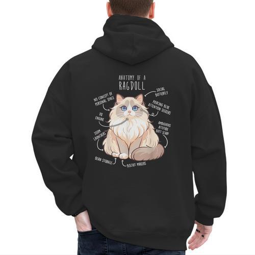 Ragdoll Cat Anatomy Cute Pet Mom Dad Cream Bicolor Men's Hoodie Back Print - Father's Day Fun