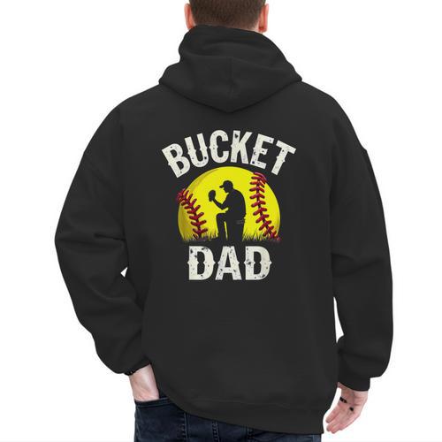 Retro Daddy Bucket Dad Softball Girl Men's Hoodie Back Print - Father's Day Fun