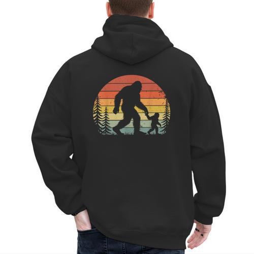 Retro Vintage Bigfoot Dad Fathers Day Father Son Matching Men's Hoodie Back Print - Father's Day Fun