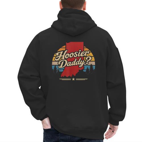 Retro Vintage US States Hoosier Daddy State Outline Desig Men's Hoodie Back Print - Father's Day Fun