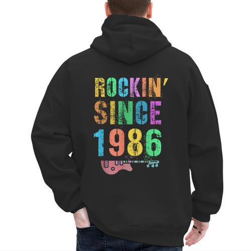 Rockin' Since 1986 Vintage Rockstar 40th Birthday Mom Dad 40 Men's Hoodie Back Print - Father's Day Fun