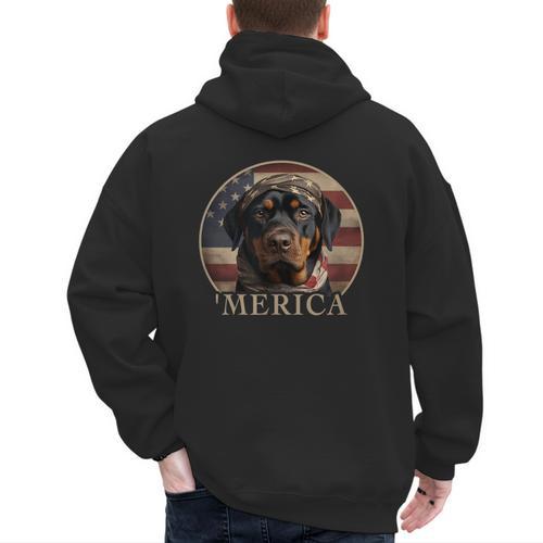 Rottie Dog Mom Dad 'Merica Rottweiler Men's Hoodie Back Print - Father's Day Fun