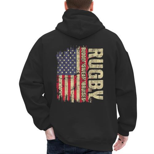 Rugby Blood Sweat Bruises Rugby Player Coach Dad Mom Men's Hoodie Back Print - Father's Day Fun
