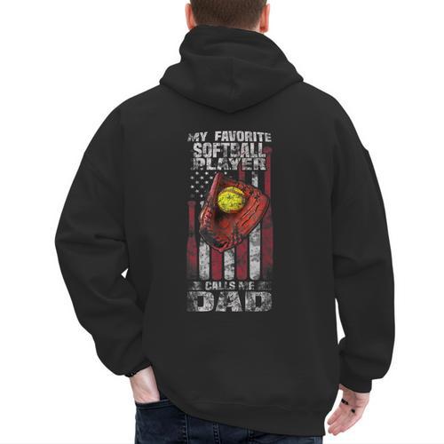 Softball Dad My Favorite Softball Player Calls Me Dad Men's Hoodie Back Print - Father's Day Fun