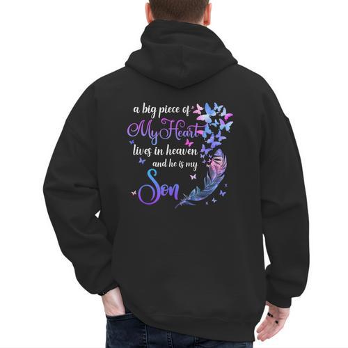 My Son Lives In Heaven Memorial Quotes Love Mom Dad Matching Men's Hoodie Back Print - Father's Day Fun