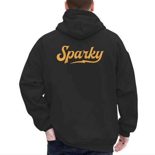 Sparky Electrician Lineman Dad Retro Vintage Novelty Men's Hoodie Back Print - Father's Day Fun