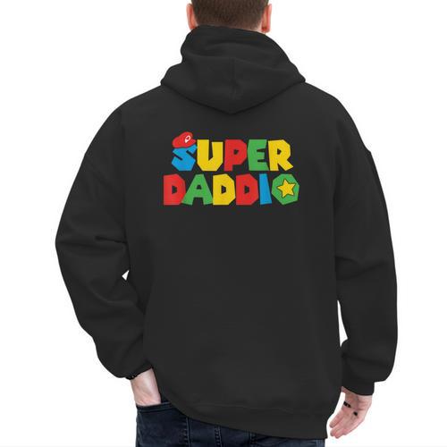 Super Gamer Dad Unleashed Celebrating Fatherly Powers Men's Hoodie Back Print - Father's Day Fun