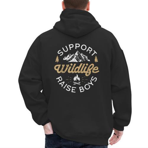 Support Wildlife Raise Boys Parent Mom & Dad Men's Hoodie Back Print - Father's Day Fun