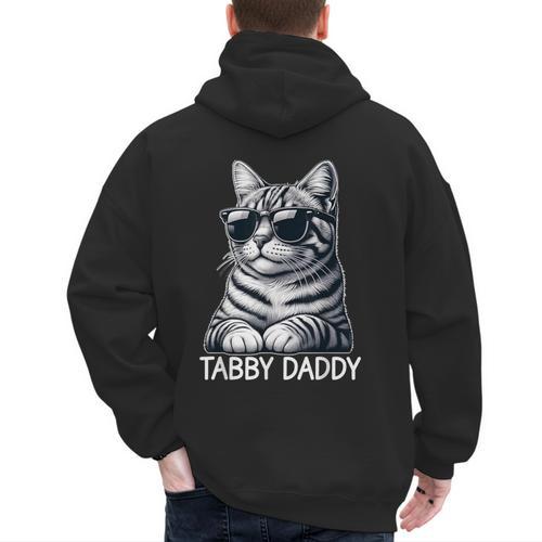 Tabby Daddy Cat Dad Graphic Grey Tabby Cat Lover Men's Hoodie Back Print - Father's Day Fun