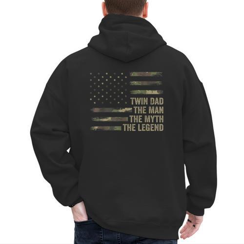 Twin Dad Camo USA Flag Twin Dad The Man The Myth The Legend Men's Hoodie Back Print - Father's Day Fun