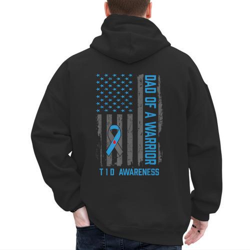 Type 1 Diabetes Awareness T1D Dad Of Warrior Type 1 Diabetic Men's Hoodie Back Print - Father's Day Fun