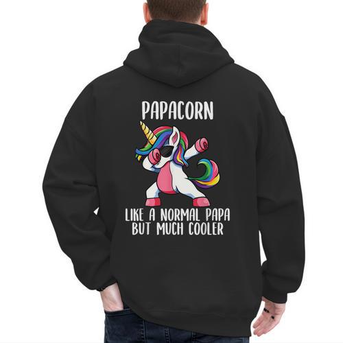 Unicorn Dad Girl Birthday Party Clothing Papacorn Men's Hoodie Back Print - Father's Day Fun