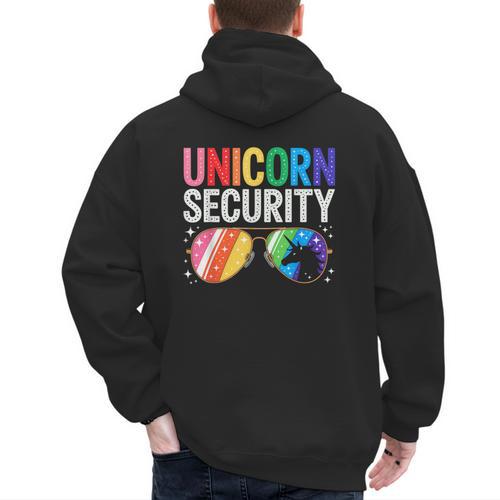 Unicorn Security Birthday Family Halloween Costume Mom Dad Men's Hoodie Back Print - Father's Day Fun
