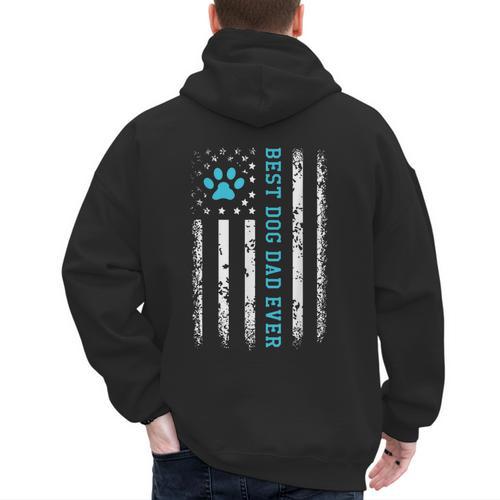 USA Flag Best Dog Dad Ever American Puppy Lover Paw Men's Hoodie Back Print - Father's Day Fun