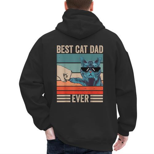 Vintage Best Cat Dad Ever Bump Fist Father's Day Cat Daddy Men's Hoodie Back Print - Father's Day Fun
