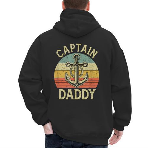 Vintage Captain Daddy Boat Pontoon Dad Fishing Sailor Anchor Men's Hoodie Back Print - Father's Day Fun