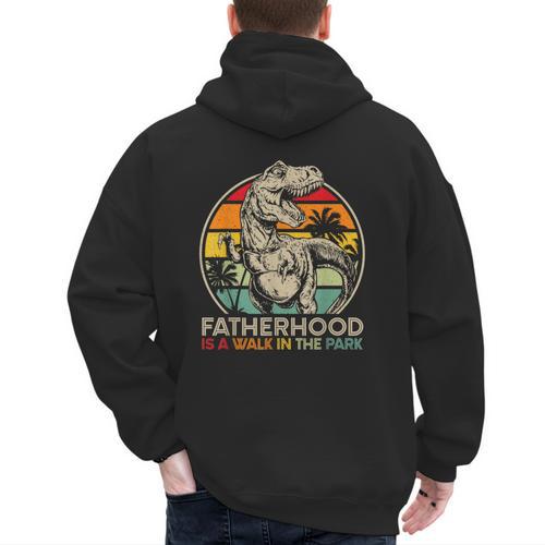 Vintage Fatherhood Is A Walk In The Park Dad T Rex Dinosaur Men's Hoodie Back Print - Father's Day Fun