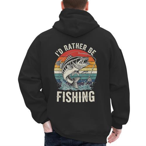 Vintage I'd Rather Be Fishing Graphic Bass Dad Boy Men Men's Hoodie Back Print - Father's Day Fun