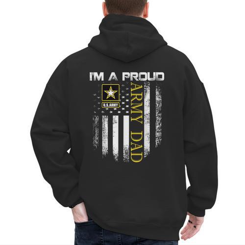 Vintage I'm A Proud Army Dad With American Flag Men's Hoodie Back Print - Father's Day Fun