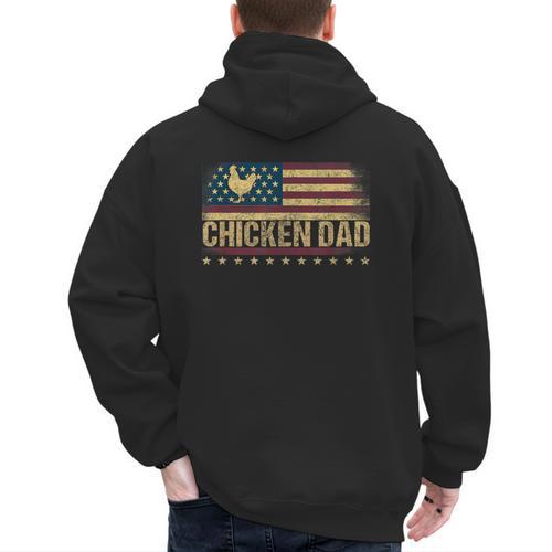 Vintage USA Flag Chicken Dad Stars Men's Hoodie Back Print - Father's Day Fun