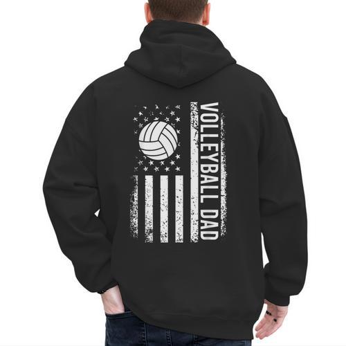 Vintage Volleyball Dad USA Flag Retro Fathers Day Daddy Papa Men's Hoodie Back Print - Father's Day Fun